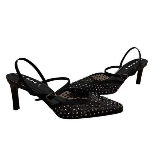 Anne Klein Rosedale Iflex Elegant Black Studded Rhinestone Heels Size: 6 1/2 - Picture 4 of 8